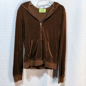Juicy Couture tracksuit top hoodie zip up jacket brown Terry cloth L